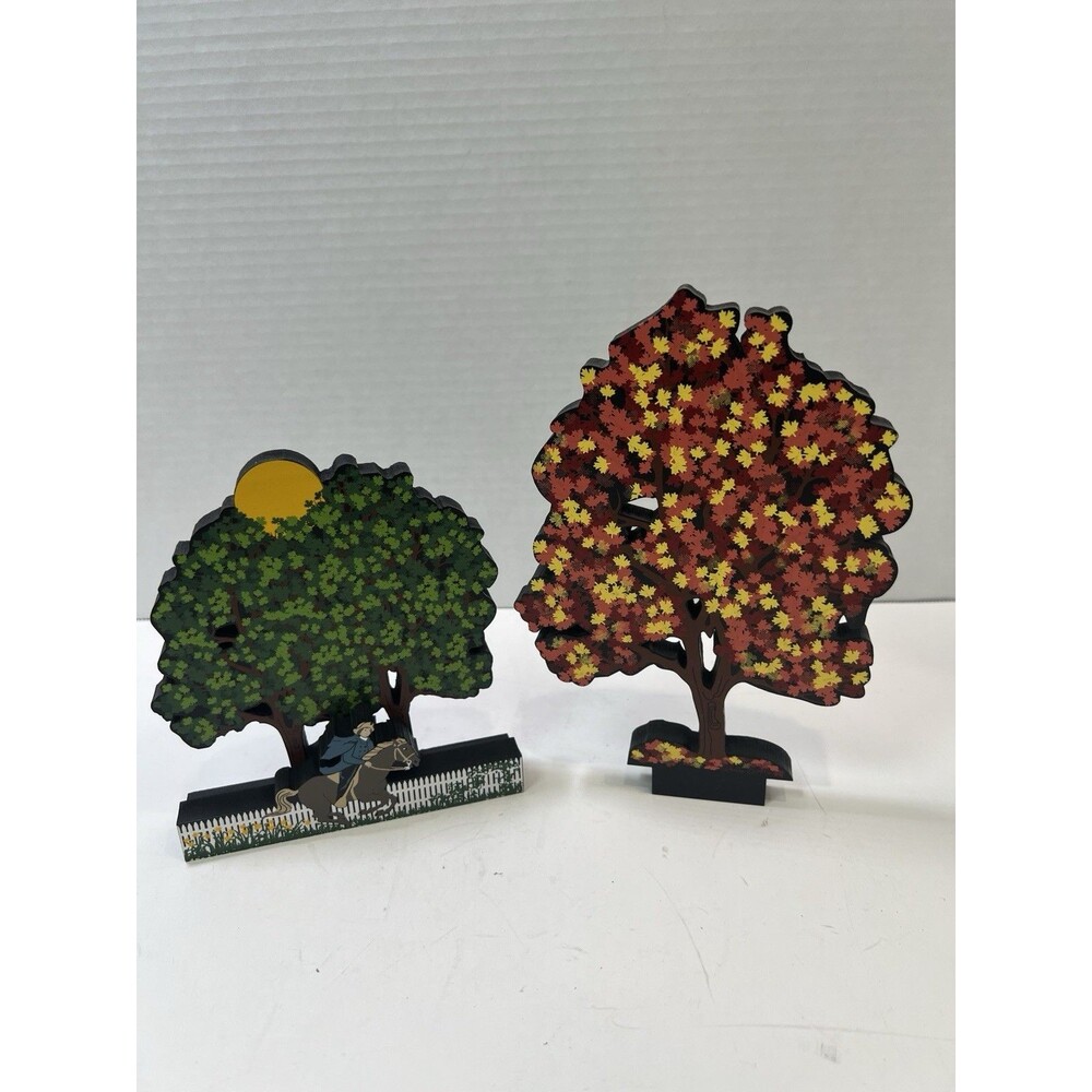 PAUL REVERE'S RIDE 1998 Sheila's House Wood Shelf Sitter & Autumn Tree Fall Leaf